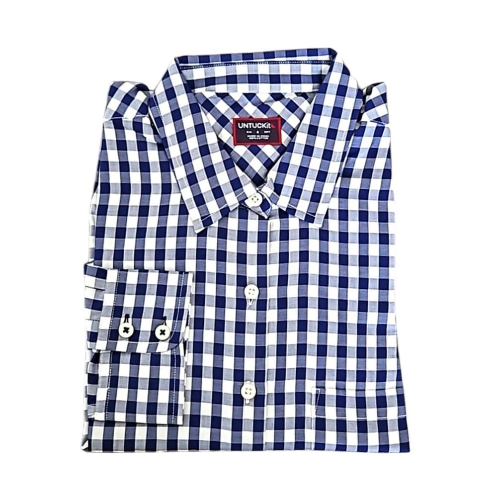 UNTUCKit Belleza Blue Gingham Checkered Preppy Button Up Shirt Women's 14 - Picture 4 of 7